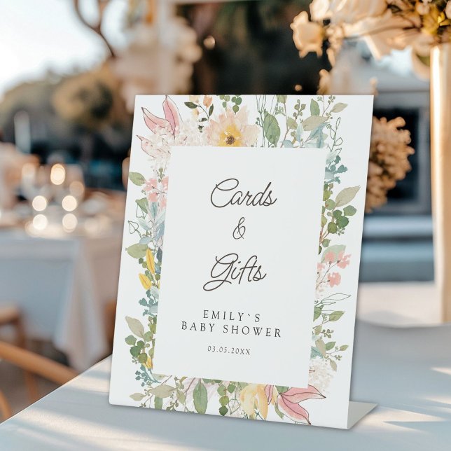 Cards &Gifts! Wildflower Garden Charm Baby Shower Pedestal Sign (Cards & Gifts! Custom Wildflower Garden Charm Baby Shower Pedestal Sign)