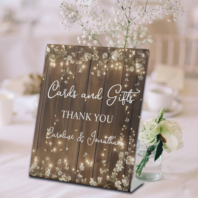 Cards & Gifts Wood Sign String Lights White Floral (Creator Uploaded)