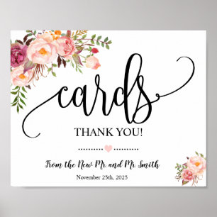 Cards sign shower wedding reception pink floral
