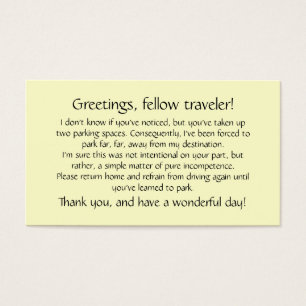 Cards to leave on others' windshields.