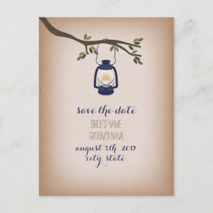 Cardstock Inspired Blue Camping Lantern Save Date Announcement Postcard