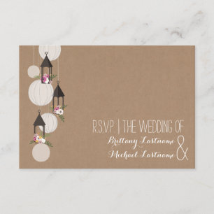 Cardstock Inspired Floral Lanterns Wedding RSVP Card