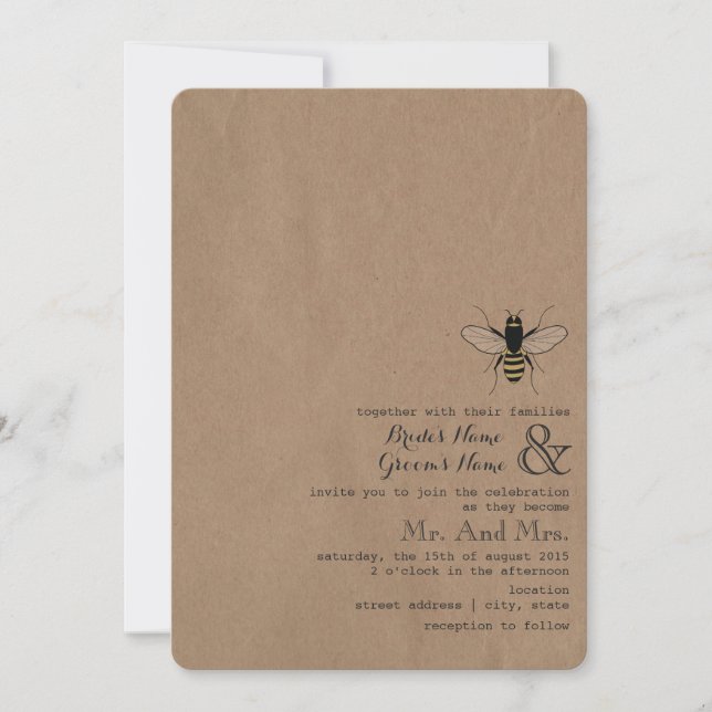 Cardstock Inspired Honey Bee Wedding Invitation (Front)