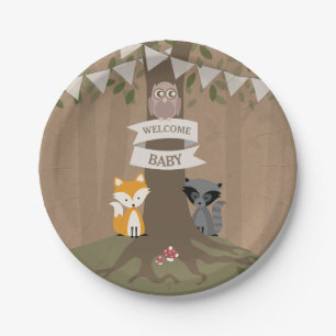 Cardstock Inspired Woodland Neutral Baby Shower Paper Plate