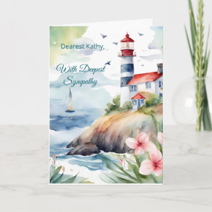 CARDWatercolor Lighthouse With Deepest Sympathy Holiday Card
