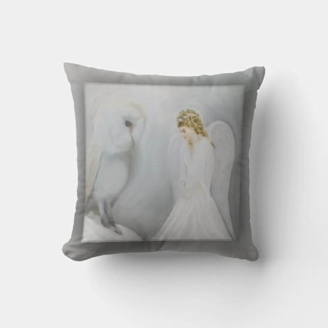 Care Guardian Angel and Owl Throw Pillow (Front)
