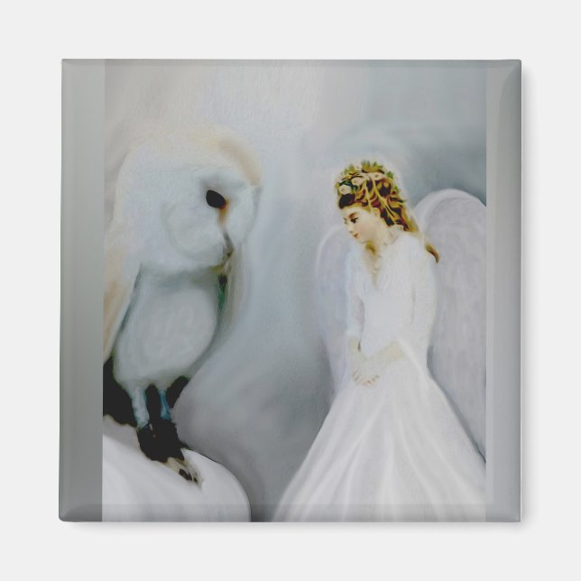 Care Guardian Angel and White Owl by Amelia Carrie Magnet (Front)