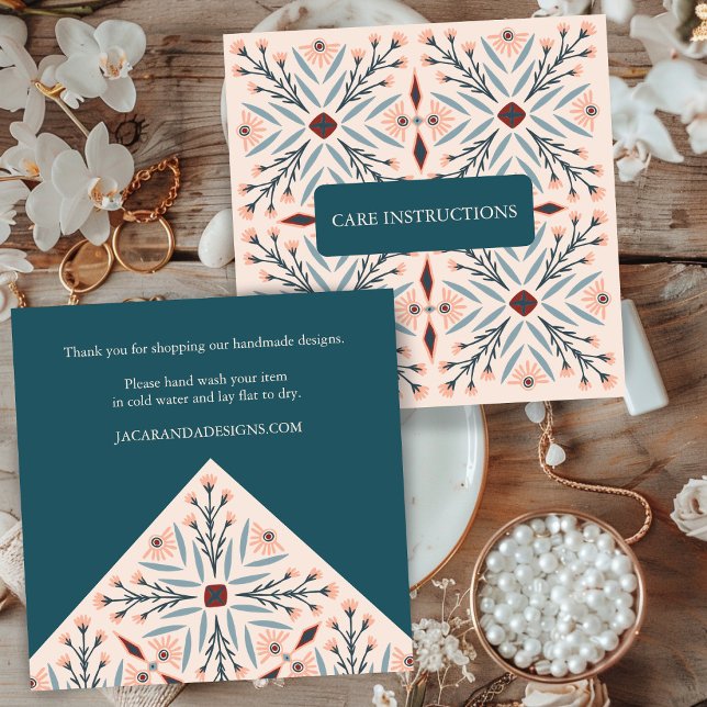 CARE INSTRUCTIONS Elegant Floral Tiles Geometric Square Business Card (CARE INSTRUCTIONS Elegant Floral Tiles Geometric Square Business Card
)