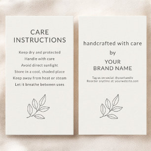 Care Instructions Neutral Botanical Small Business Card