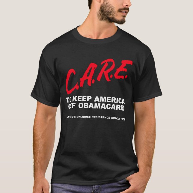 CARE (white print on dark) T-Shirt (Front)