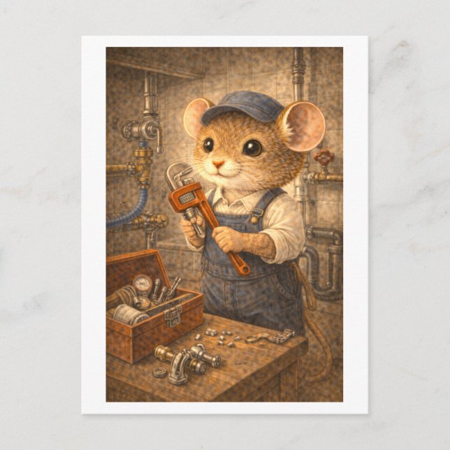 Career Mouse as Plumber Postcard (Front)
