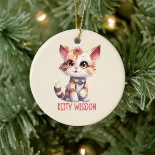 Carefree Cat Attitude – Playful Feline Design Ceramic Ornament