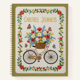 Carefree Journeys Embroidered Vintage Bicycle  Notebook