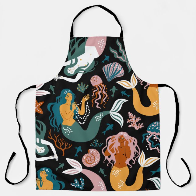 Carefree Mermaids Seashells Vintage Design Apron (Front)