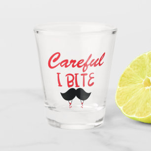 Careful I Bite- Vampire and Moustache Shot Glass