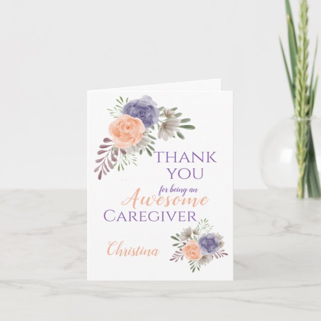  Caregiver Appreciation Floral Personalized Thank You Card (Front)
