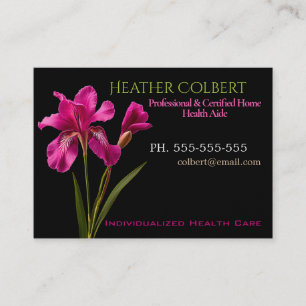 Caregiver Elegant Pink Iris Professional Business Card
