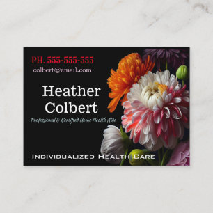 Caregiver Floral Fancy Black Professional Business Card