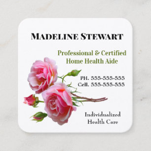 Caregiver Fresh Pink Rose Square Professional Business Card