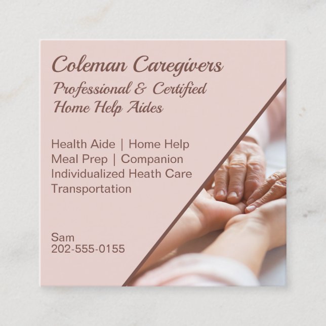 Caregiver Home Help Companionship Square Business Card (Front)