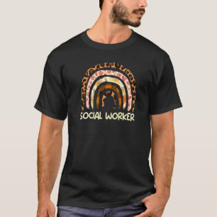 Caregiver leopard look rainbow I am social worker T-Shirt