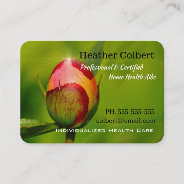 Caregiver Loving Peony Bud Professional Business Card (Front)