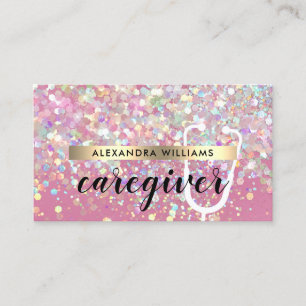 Caregiver Medical Modern Rose Gold Glitter Pink Business Card