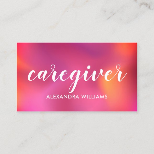 Caregiver Modern Rose Gold Medical Pink Purple Business Card (Front)
