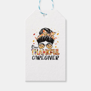 Caregiver One Thankful Messy Bun Thanksgiving Fall Gift Tags