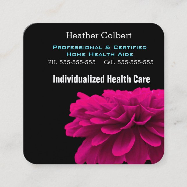 Caregiver Sophisticated Black Square Professional Business Card (Front)