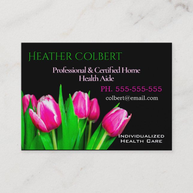 Caregiver  Tulips  Happy Professional Business Card (Front)