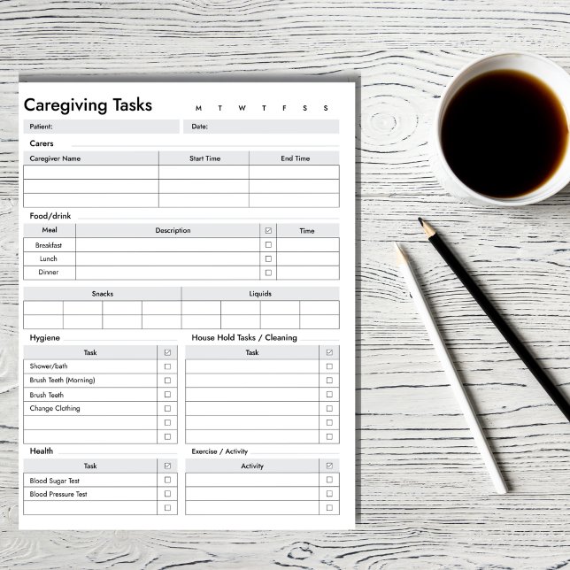Caregiving Tasks Log, Aging Parents Notepad (Creator Uploaded)