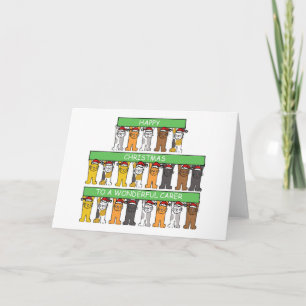 Carer Happy Christmas Cartoon Cats Holiday Card
