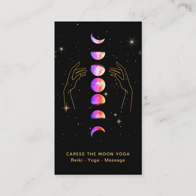 *~* Caress Moon Blue Pink Phases + Hands Star Business Card (Front)