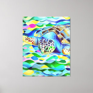 Caretta Caretta Turtle Cute And Colourful Art Canvas Print