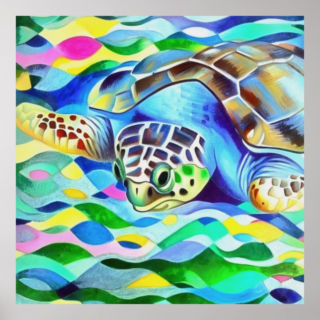 Caretta Caretta Turtle Cute And Colourful Art Poster (Front)