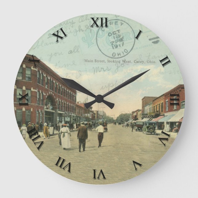 Carey Ohio Post Card Clock - Main Street 1917 (Front)