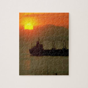 Cargo Ship At Sunset Jigsaw Puzzle