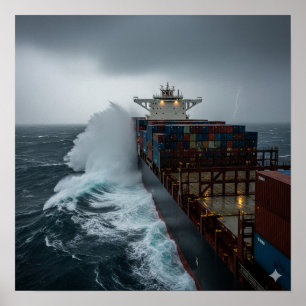 Cargo Ship in Heavy Seas Poster