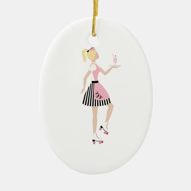 Carhop Girl Ceramic Ornament (Front)