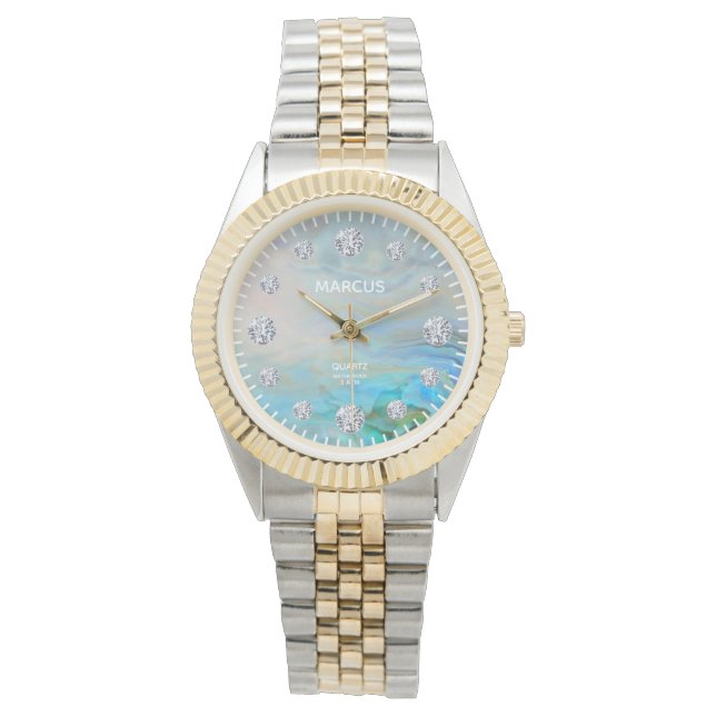 Caribbean Agate Diamond Dial Steel & Gold Bracelet Watch (Front)
