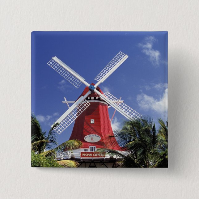 Caribbean, Aruba. Old Mill, converted into 'Mill 2 Inch Square Button (Front)