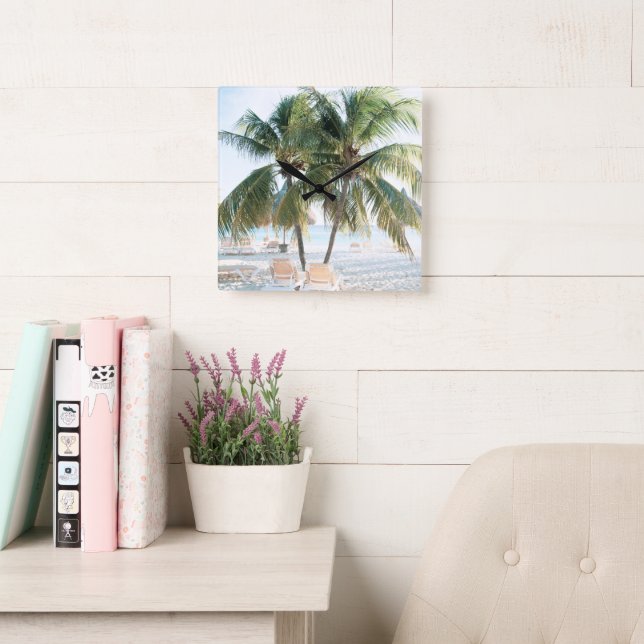Caribbean Beach Bliss 7 #travel #art  Square Wall Clock (Reading Room)
