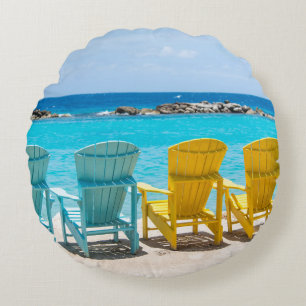 Caribbean Beach Chair Oasis #2 #caribbean #wall  Round Pillow