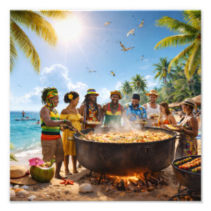 Caribbean Beach Feast Under the Golden Sun Photo Print