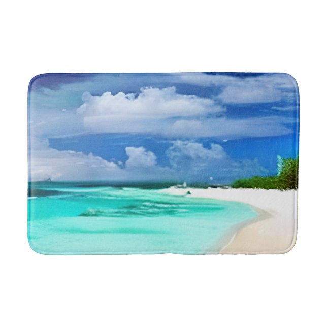 Caribbean Beach with Deep Blue Summer Sky Bath Mat (Front)