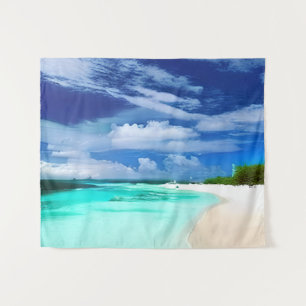 Caribbean Beach with Deep Blue Summer Sky Tapestry