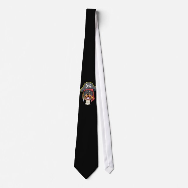 Caribbean Beads Rottweiler Pirate Dog Funny Lovers Tie (Front)