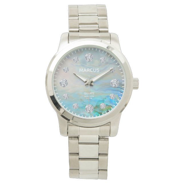 Caribbean Blue Agate Diamond Dial Custom Watch (Front)