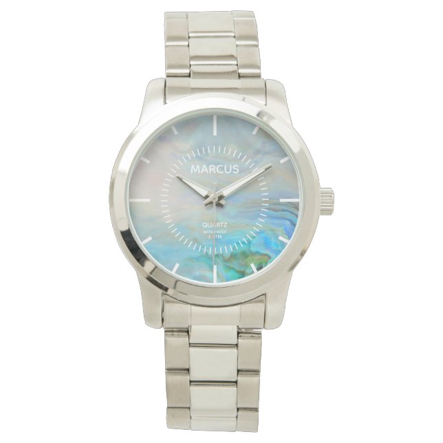 Caribbean Blue Agate White Dial Custom Watch (Front)